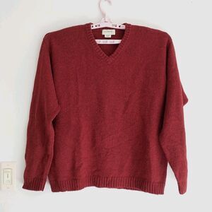 J Crew Sweater Pullover Mens XL Red 100% Shetland Wool Knit V-Neck Outdoor